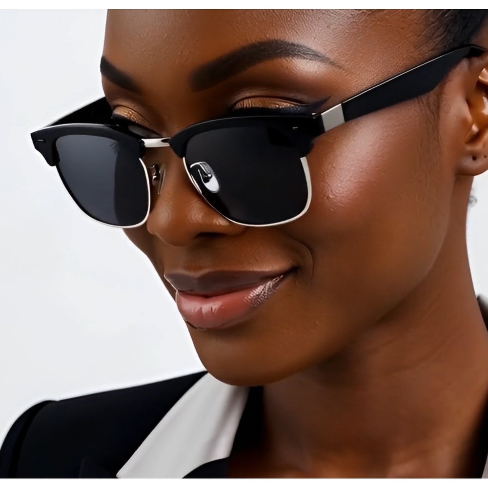 Fancy Sunglasses Black Frame Silver Trim Smoke Lenses for Women Gafas Lentes New